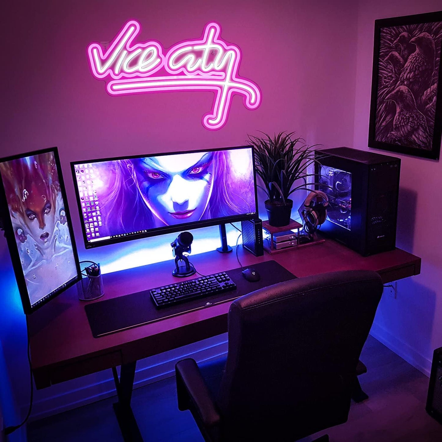 Vice City Neon Sign - Pink & Blue LED Light for Miami & Retro Aesthetic Decor - Deen neon