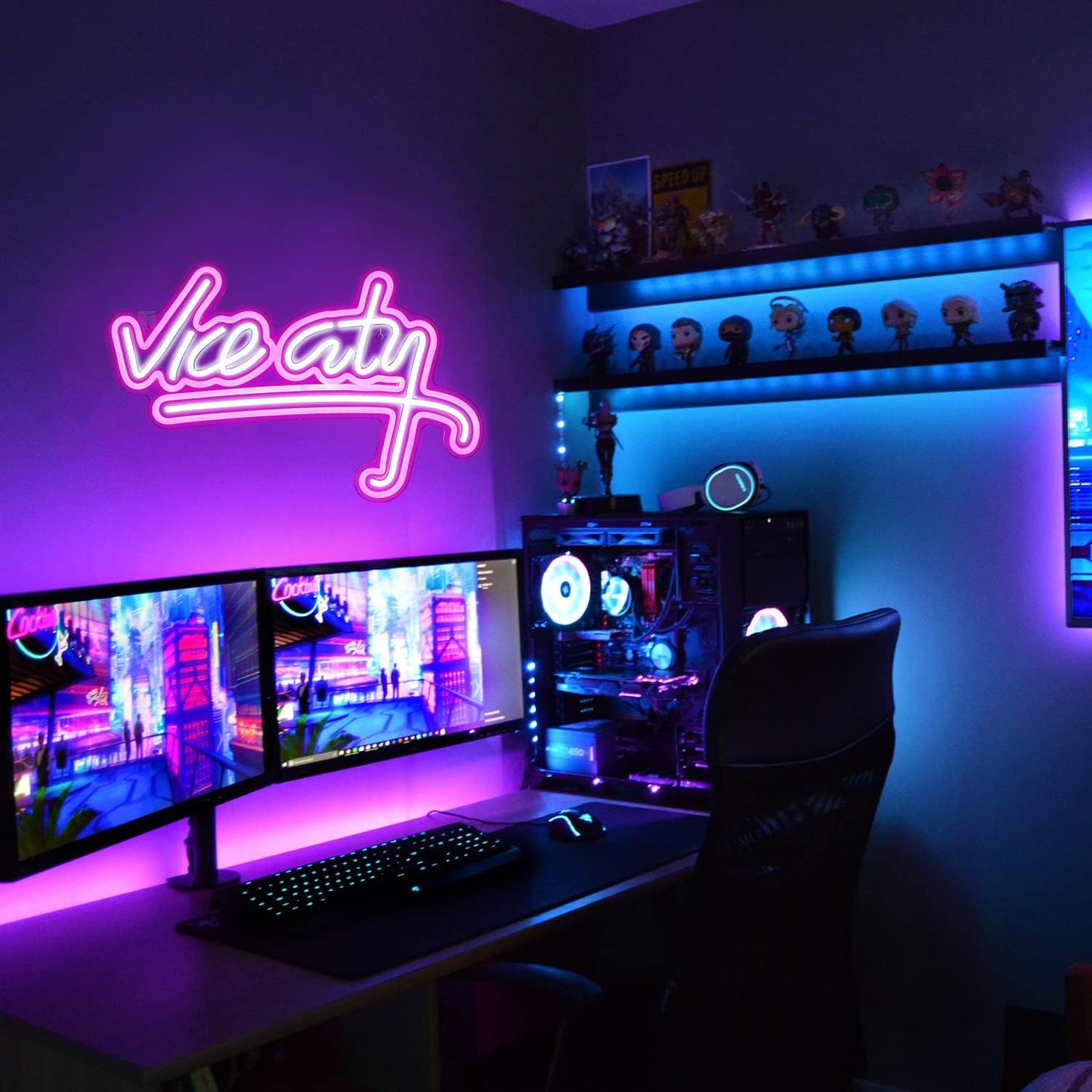Vice City Neon Sign - Pink & Blue LED Light for Miami & Retro Aesthetic Decor - Deen neon