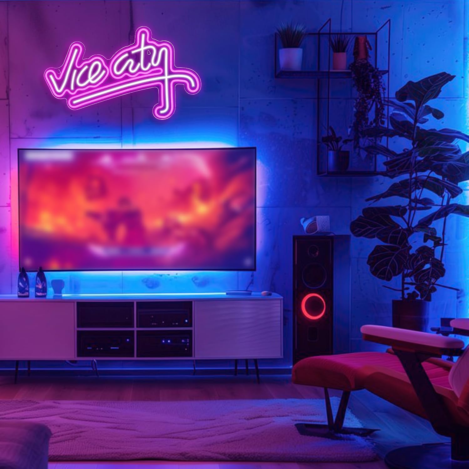 Vice City Neon Sign - Pink & Blue LED Light for Miami & Retro Aesthetic Decor - Deen neon