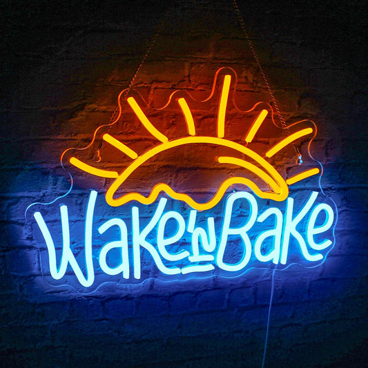 🌞 Wake and Bake Neon Sign – LED Wall Art for Kitchen, Café, and Bar - Deen neon