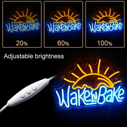 🌞 Wake and Bake Neon Sign – LED Wall Art for Kitchen, Café, and Bar - Deen neon