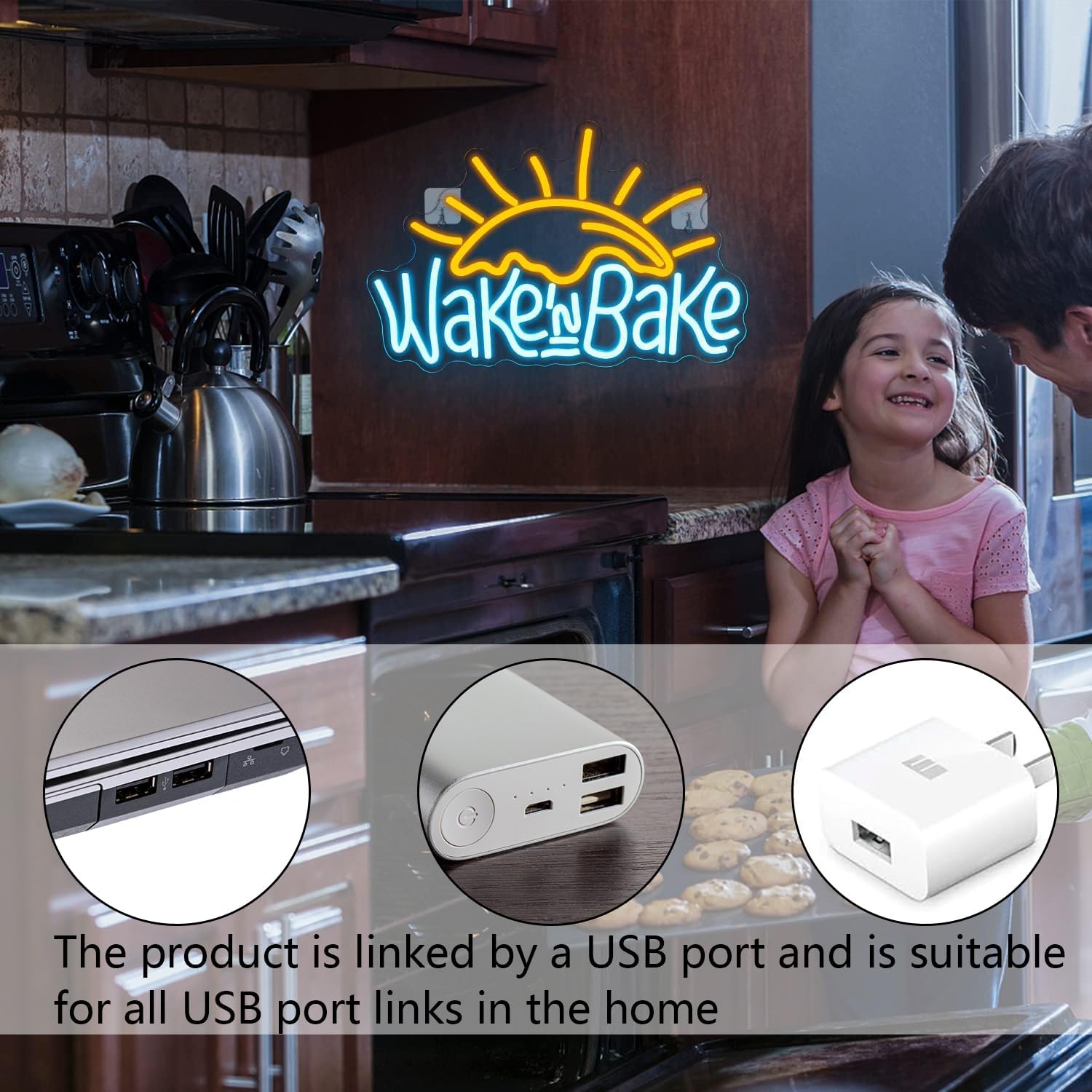 Wake's Bake Sunrise Neon Sign – Warm Morning LED Wall Light for Home and Café