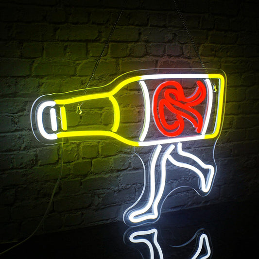Funny Walking Beer Bottle Neon Sign – LED Wall Light for Bars, Man Caves & Game Rooms