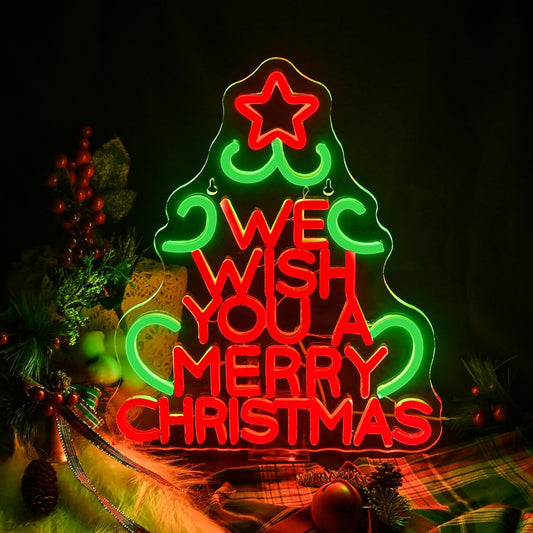 We Wish You a Merry Christmas Tree LED Neon Sign - Holiday Decor & Gift - Deen neon