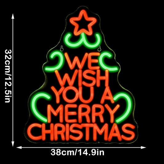 We Wish You a Merry Christmas Tree LED Neon Sign - Holiday Decor & Gift - Deen neon