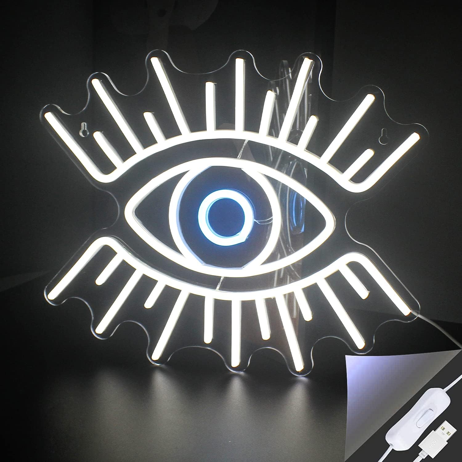 White Eye Neon Sign - LED Wall Hanging Light for Home, Bar, and Aesthetic Decor - Deen neon