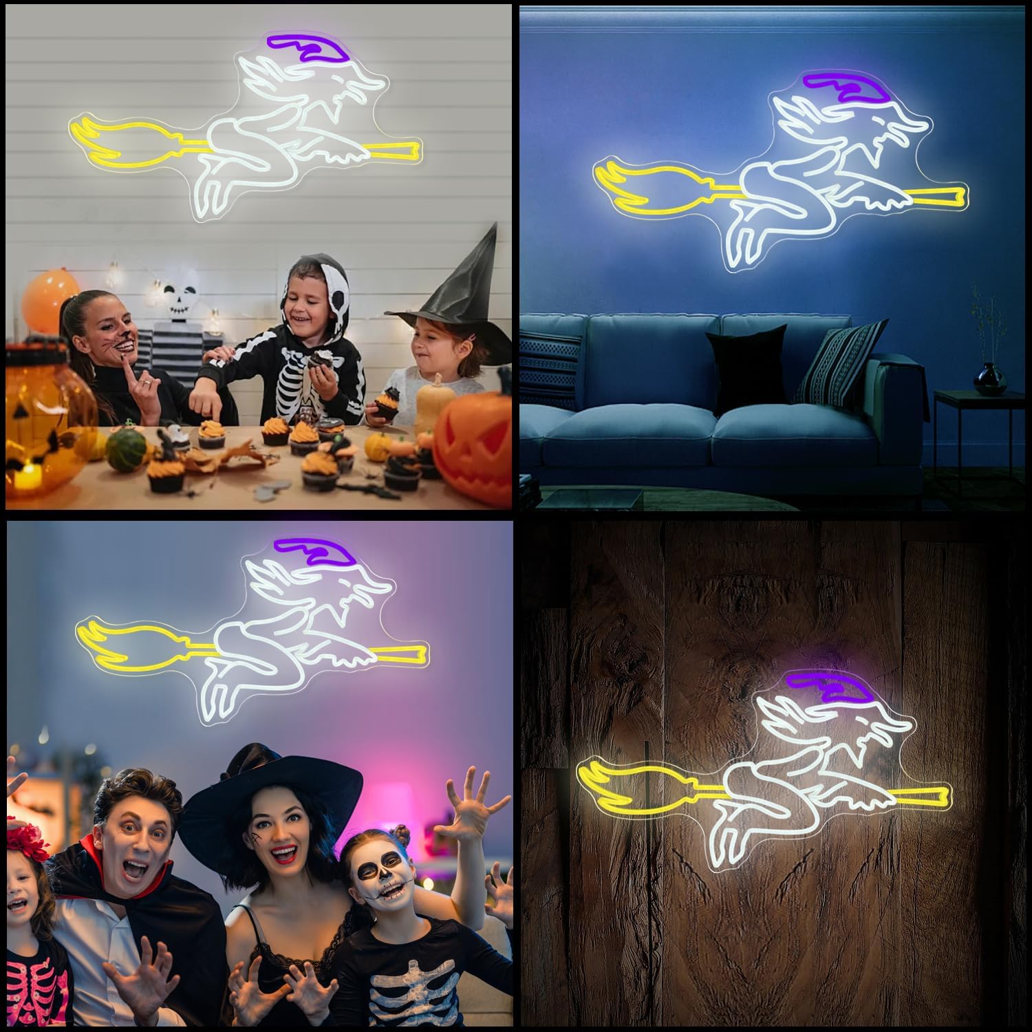 Witch on Broom Neon Sign – Halloween Decor LED Light