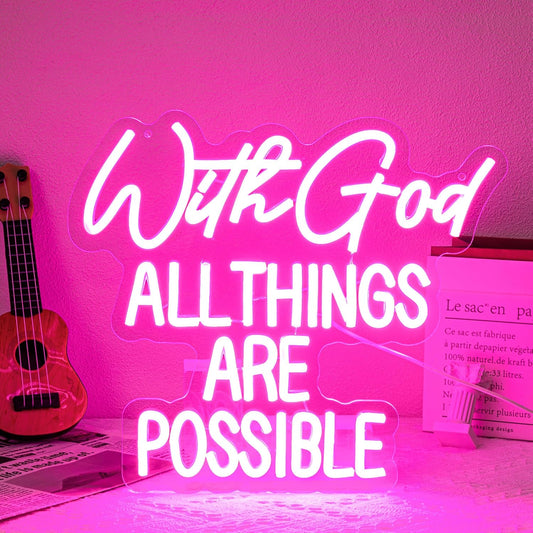 With God All Things Are Possible LED neon sign wall decor for Christians