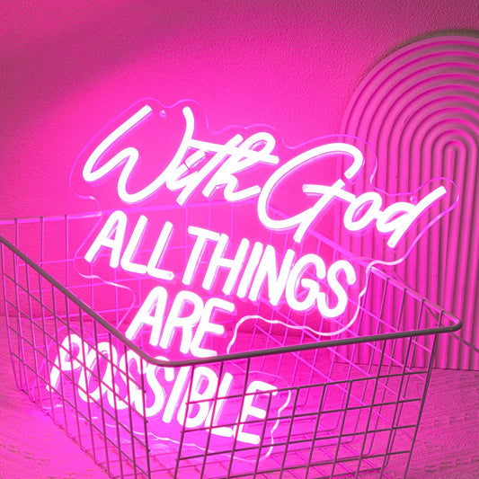 With God All Things Are Possible LED neon sign wall decor for Christians