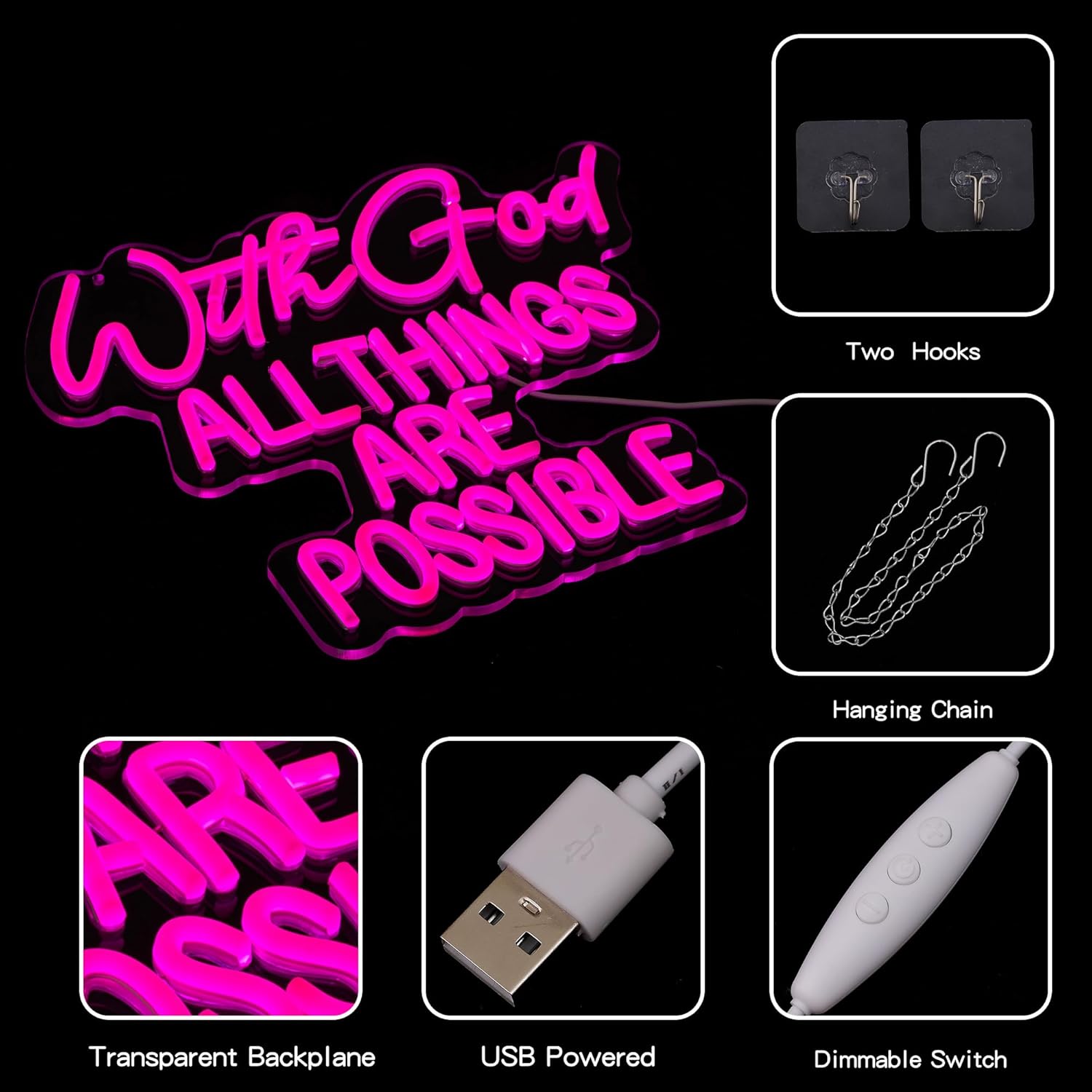 With God All Things Are Possible LED neon sign wall decor for Christians