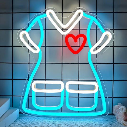 Neon sign of a woman’s dress with heart pocket – LED wall decor for fashion lovers