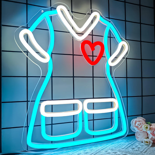 Neon sign of a woman’s dress with heart pocket – LED wall decor for fashion lovers