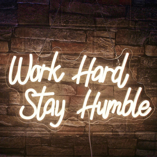 Work Hard Stay Humble LED neon sign wall decor for office, gym, or home