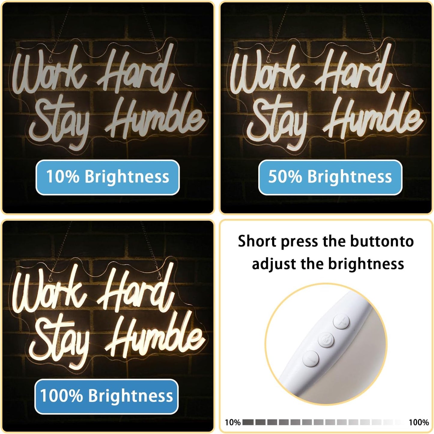 Work Hard Stay Humble LED neon sign wall decor for office, gym, or home