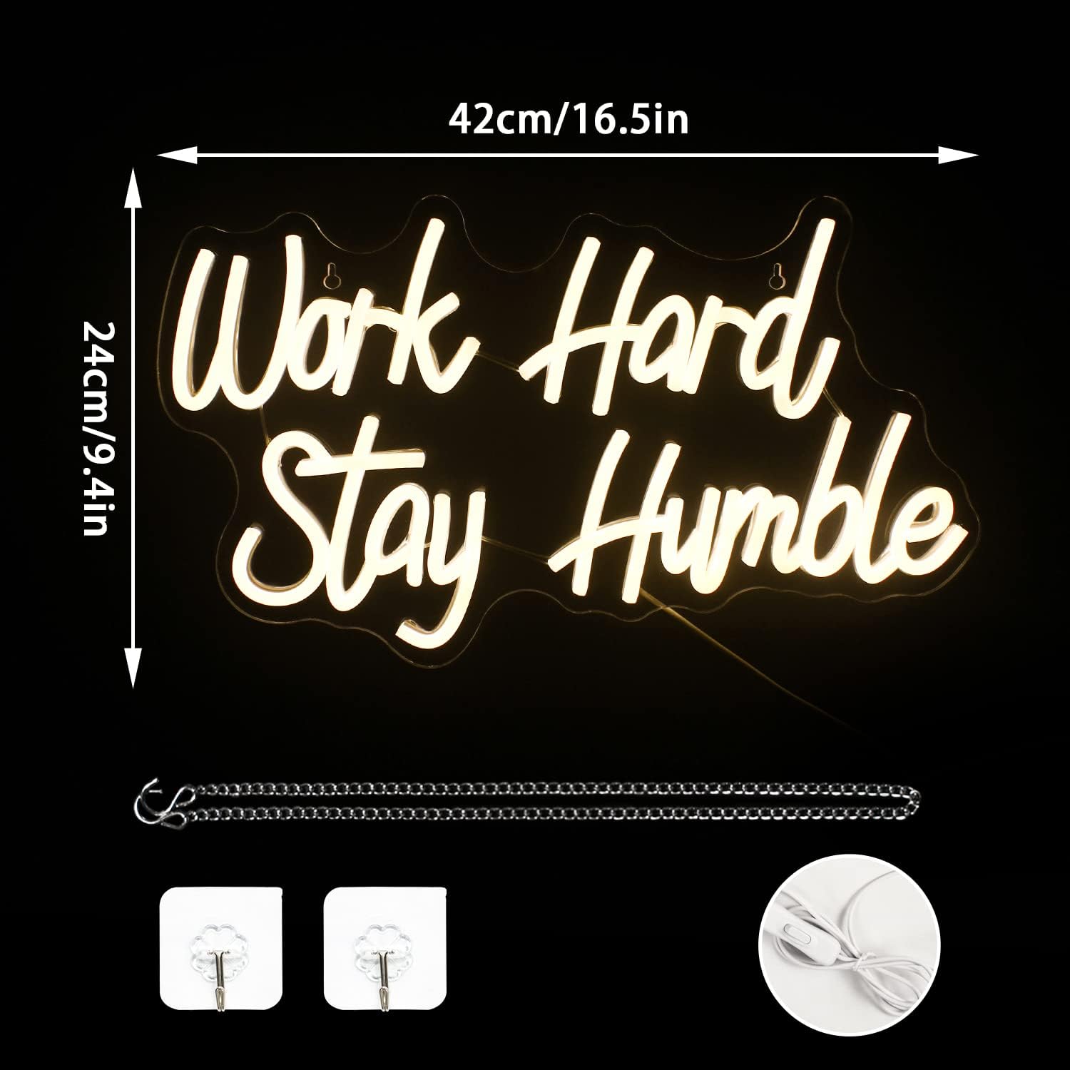 Work Hard Stay Humble LED neon sign wall decor for office, gym, or home