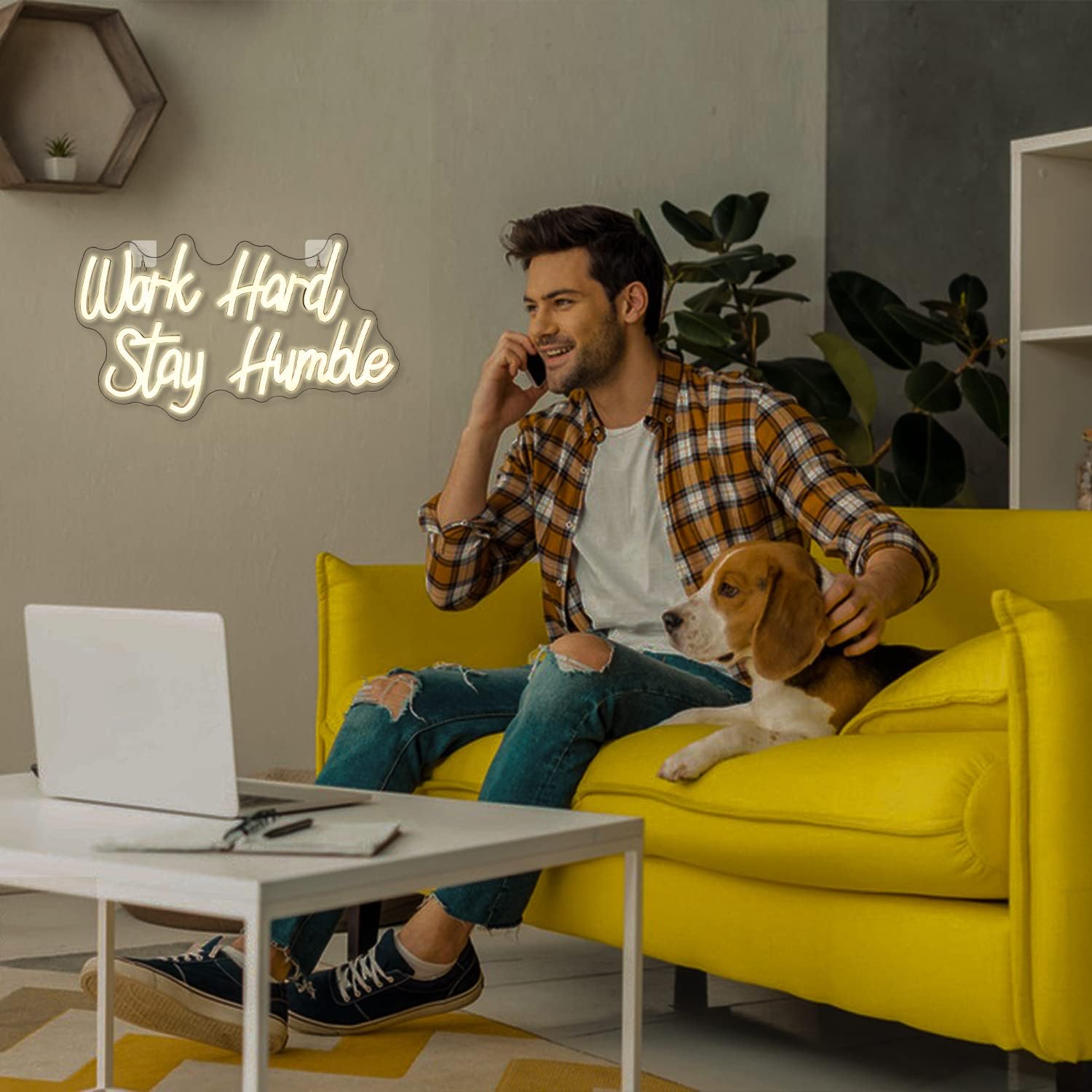 Work Hard Stay Humble LED neon sign wall decor for office, gym, or home
