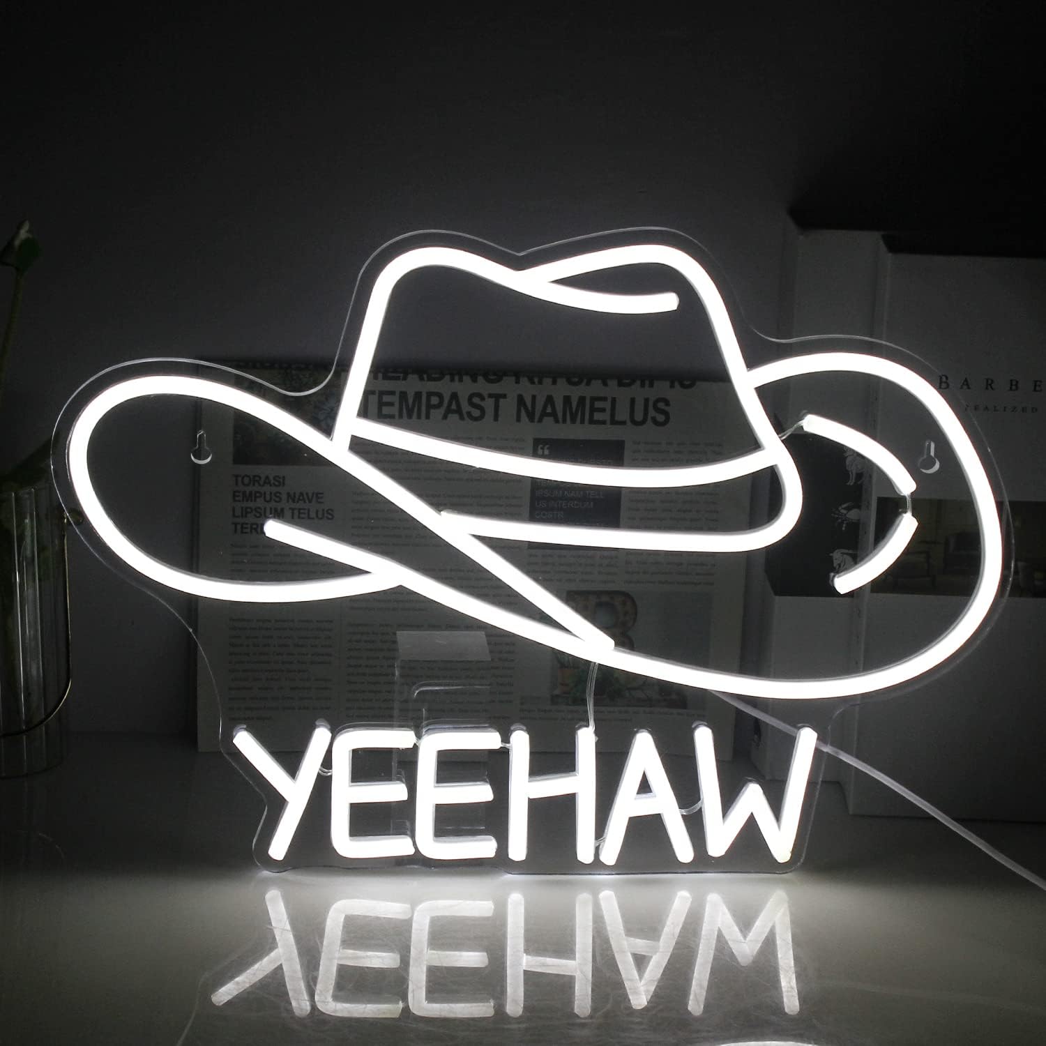Yeehaw Cowboy Hat Neon Sign - White LED Light for Western Bar & Room Decor - Deen neon
