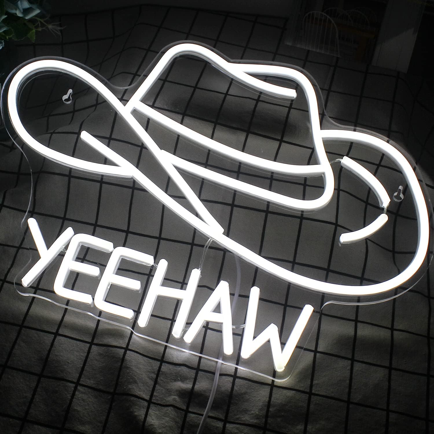 Yeehaw Cowboy Hat Neon Sign - White LED Light for Western Bar & Room Decor - Deen neon