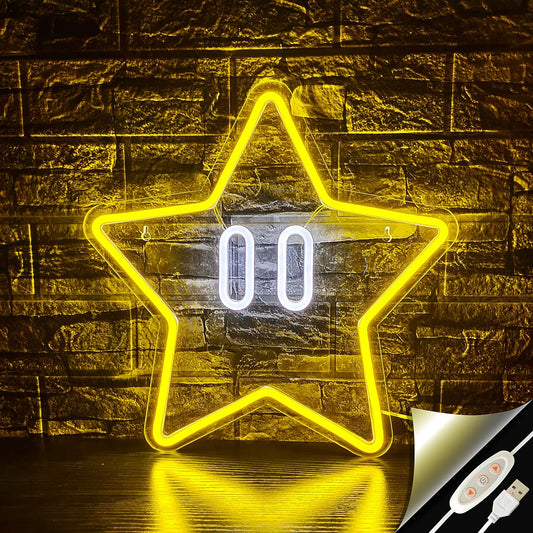 Yellow Star Neon Sign - LED Wall Light for Gaming Room & Kids' Room Decor - Deen neon
