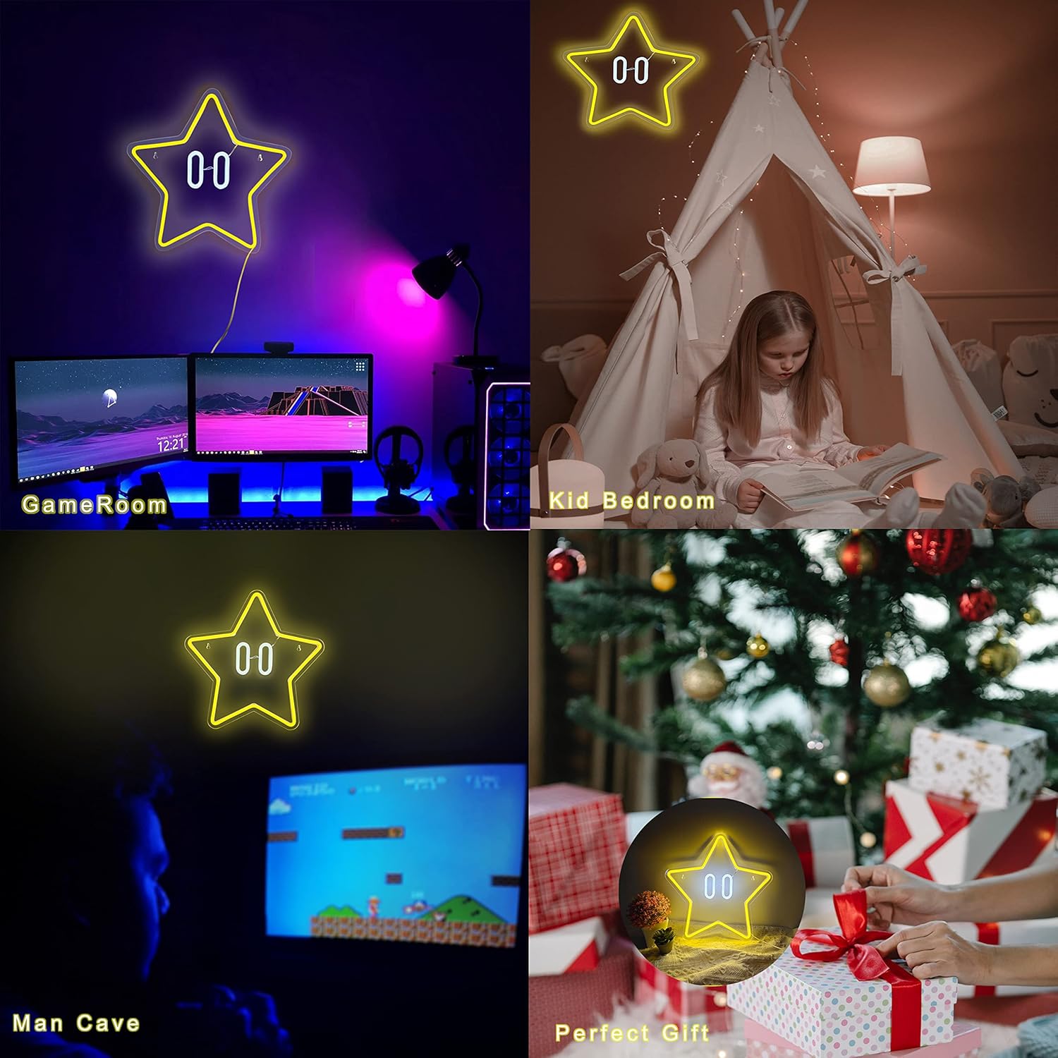 Yellow Star Neon Sign - LED Wall Light for Gaming Room & Kids' Room Decor - Deen neon