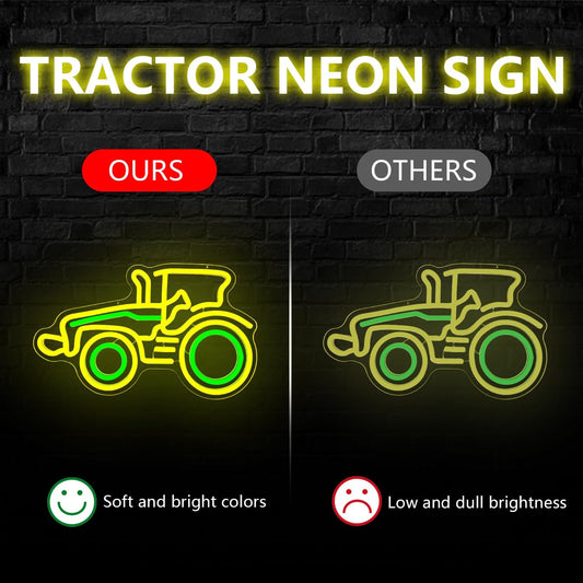 Yellow tractor neon sign – LED wall decor for kids room or farm-themed spaces
