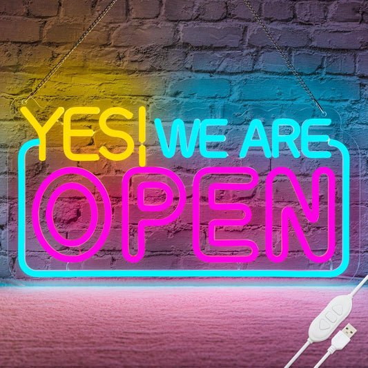 Yes! We Are Open neon sign – LED business shop sign for restaurants, coffee shops, bars, and retail stores