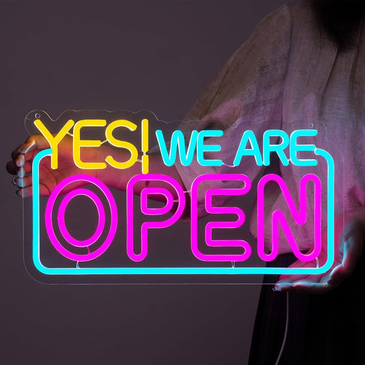 Yes! We Are Open neon sign – LED business shop sign for restaurants, coffee shops, bars, and retail stores