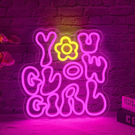 You Glow Girl Neon Sign - Pink LED Wall Light for Bedroom, Beauty Room & Aesthetic Decor - Deen neon