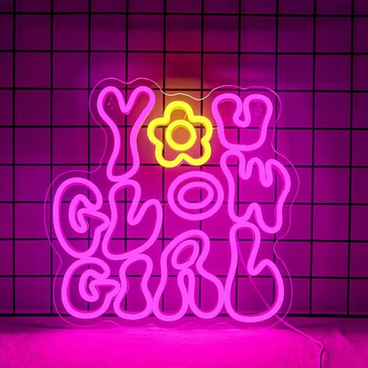 You Glow Girl Neon Sign - Pink LED Wall Light for Bedroom, Beauty Room & Aesthetic Decor - Deen neon