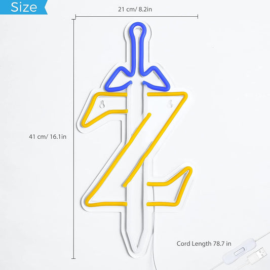 Zelda sword and Z neon sign – LED gaming wall light for gamers and collectors